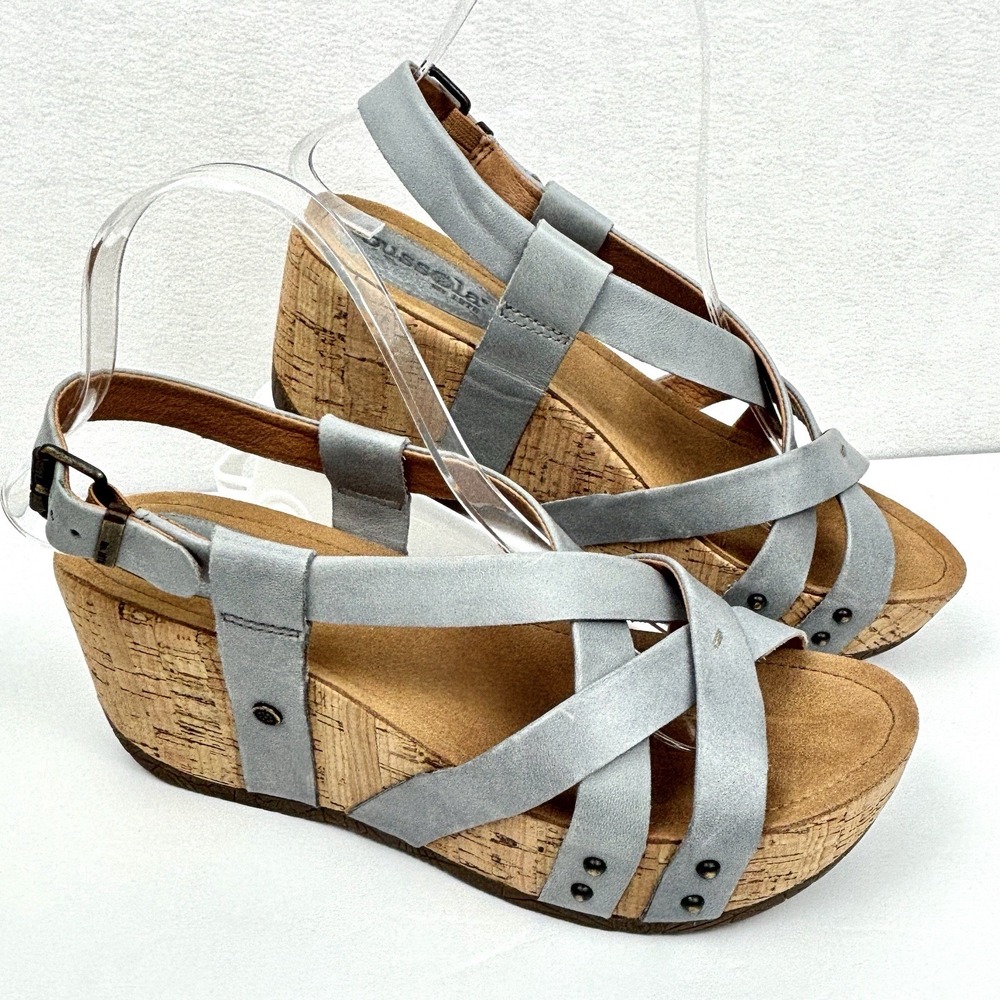 Bussola Formentera Fabia Blue Gray Leather Cork Wedge Strappy Sandals EU 40 US 9